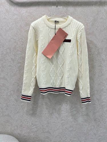 カジュアル ケーブル編み クルーネック ミュウミュウ セーター コピー ホワイト