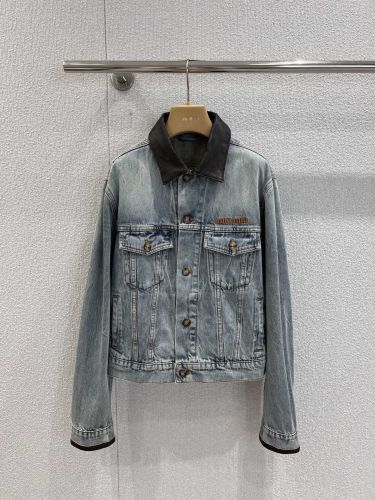 カジュアル 洗練された レザー襟 デニムジャケット ミュウミュウ ジャケット コピー