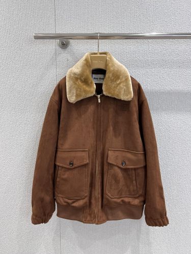 上品 カジュアル ファー襟 ブルゾン ミュウミュウ ジャケット コピー ブラウン