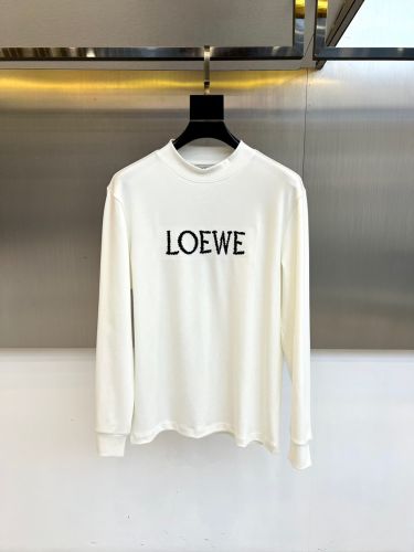 シンプル ロゴ コットン モックネック 長袖Tシャツ ロエベ Tシャツ 偽物 ホワイト