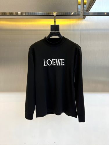 シンプル ロゴ コットン モックネック 長袖Tシャツ ロエベ Tシャツ 偽物 ブラック