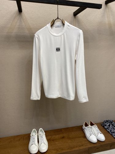シンプル 洗練された アナグラム刺繍 長袖Tシャツ ロエベ Tシャツ コピー ホワイト