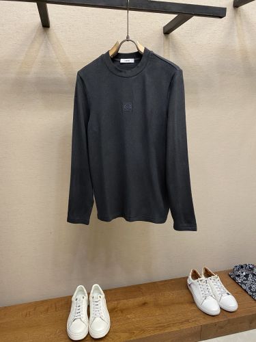 シンプル 洗練された アナグラム刺繍 長袖Tシャツ ロエベ Tシャツ コピー ダークグレー