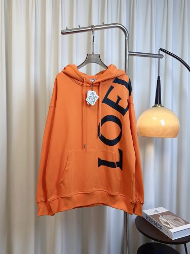 オーバーサイズ コットン フーディー ロエベ パーカー 偽物 ユニセックス オレンジ