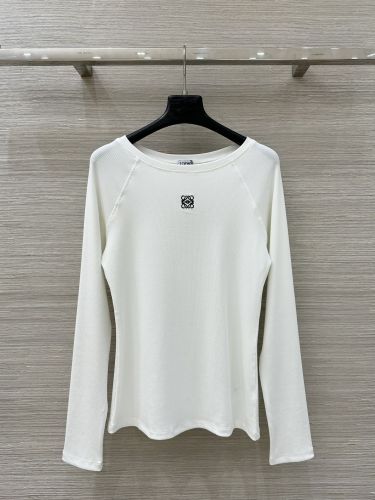 アナグラム刺繍 リブジャージー 長袖Tシャツ ロエベ Tシャツ コピー ホワイト