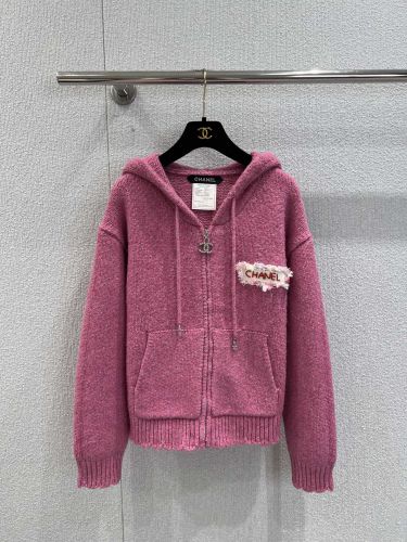 シンプル ニット ジップアップパーカー シャネル パーカー コピー ピンク