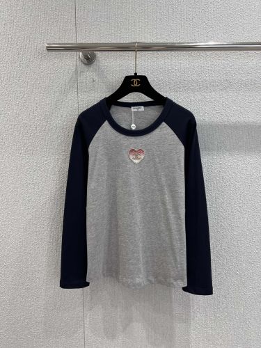シャネル Tシャツ 偽物 配色ラグランスリーブ コットン 長袖Tシャツ トップス グレー