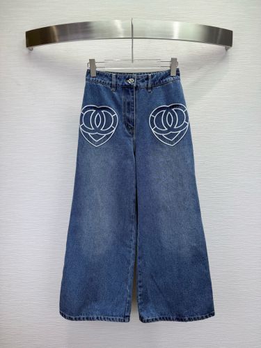 目を引く ワイド デニムパンツ シャネル ジーンズ 偽物 合わせやすい レディース