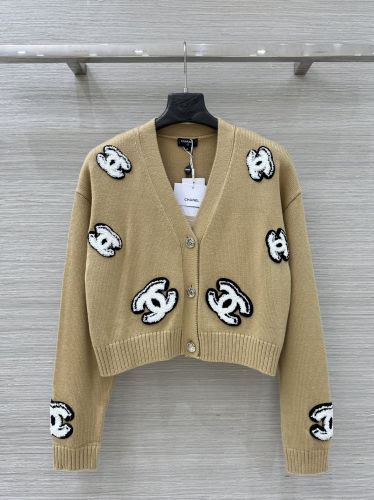 洗練された ショート丈 Vネックカーディガン シャネル ニット コピー キャメル