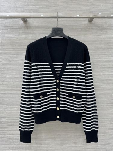 カシミヤ混 ニットカーディガン シャネル ニット コピー ボーダー柄 Vネック