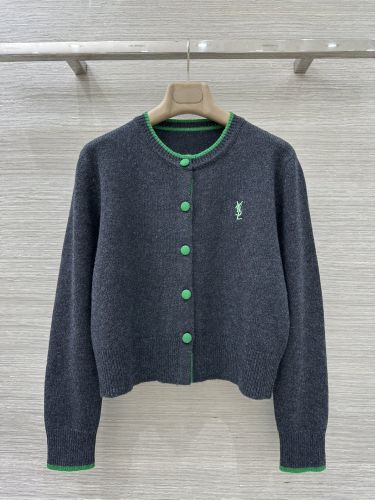 カシミヤ クルーネック カーディガン イヴ・サンローラン ニット 偽物 グレー