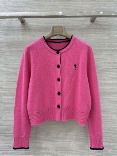 イヴ・サンローラン ニット 偽物 カシミヤ クルーネック カーディガン ピンク