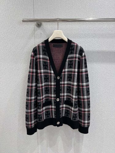 クロスモチーフ チェック柄 Vネックカーディガン クロムハーツ ニット 偽物 ユニセックス