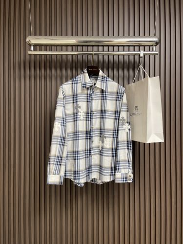 カジュアル チェック柄 クロスパッチ 長袖シャツ クロムハーツ シャツ 偽物 