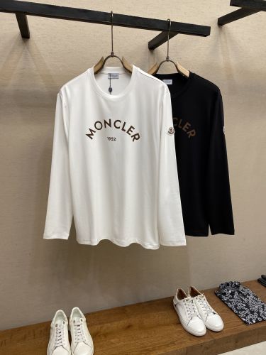 シンプル ロゴ入り クルーネック 長袖Tシャツ モンクレール Tシャツ 偽物 トップス