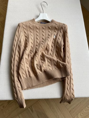 定番 人気 ラルフローレン セーター 偽物 ロゴ刺繍 ケーブル編み クルーネック カーキ