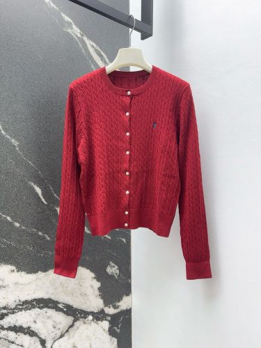 クラシック ラルフローレン ニット 偽物 ケーブル編み クルーネック カーディガン レッド