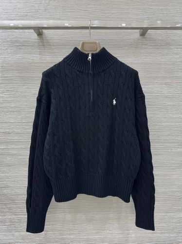 ラルフローレン セーター 偽物 ケーブル編み ハーフジップセーター ロゴ刺繍 ブラック