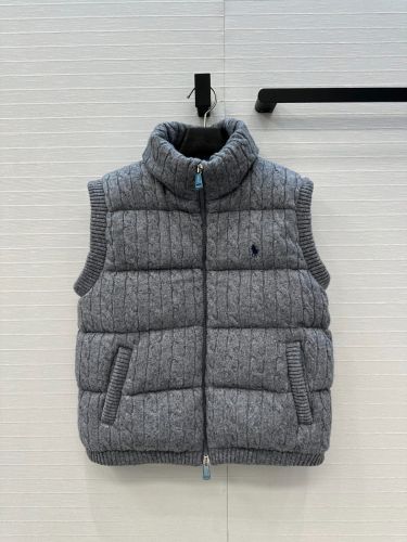 洗練された ケーブル編み ラルフローレン ダウンジャケット 偽物 ロゴ刺繍 ダウンベスト グレー