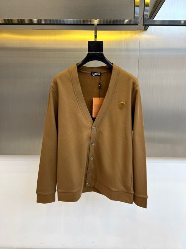 洗練された シンプル Vネック カーディガン エルメネジルド・ゼニア 偽物 カーキ