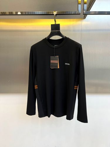 洗練された シンプル 長袖Tシャツ エルメネジルド・ゼニア Tシャツ 偽物 コットン ブラック