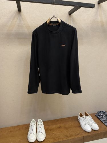 シンプル 上品 ロゴ 長袖Tシャツ エルメネジルド・ゼニア Tシャツ 偽物 ブラック