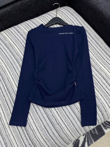 エレガント アレキサンダーワング Tシャツ コピー 洗練された ラインストーンロゴ カットソー ブルー