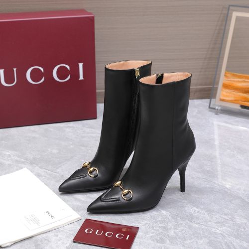 Gucci ホースビット レザー アンクルブーツ グッチ ブーツ コピー ポインテッドトゥ ブラック