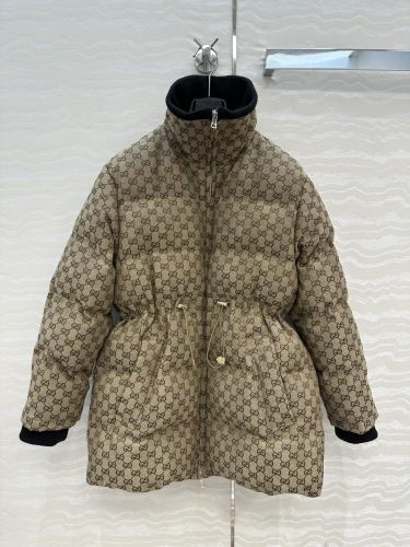 GGジャガード ダウンコート グッチ ダウンジャケット 偽物 スタンドカラー