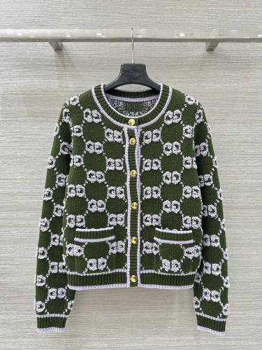 GG ウール カーディガン グッチ ニット 偽物 クルーネック グリーン