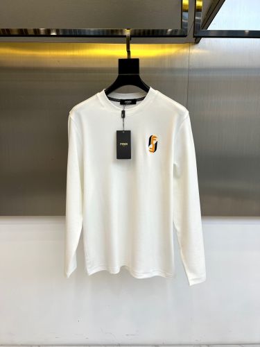 洗練された カジュアル ロゴ刺繍 長袖Tシャツ フェンディ Tシャツ 偽物 コットン ホワイト