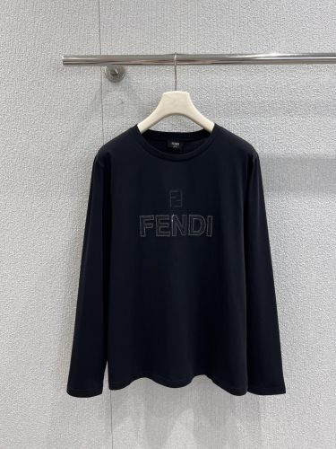 シンプル ロゴ入り 長袖Tシャツ フェンディ Tシャツ 偽物 コットン ブラック