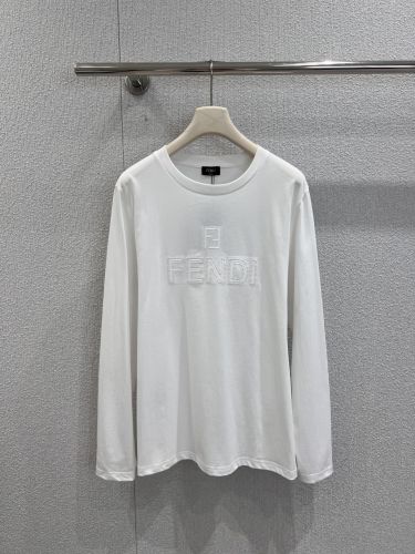 シンプル ロゴ入り 長袖Tシャツ フェンディ Tシャツ 偽物 コットン ホワイト