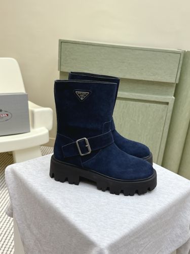 スタイリッシュ プラダ ブーツ スーパーコピー 秋冬 スエード ブーティー ブルー
