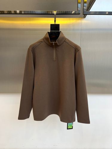 洗練された ハーフジップ プラダ Tシャツ 偽物 長袖Tシャツ プルオーバー ブラウン
