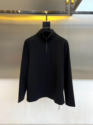 洗練された 長袖Tシャツ ハーフジップ プラダ Tシャツ 偽物 プルオーバー ブラック