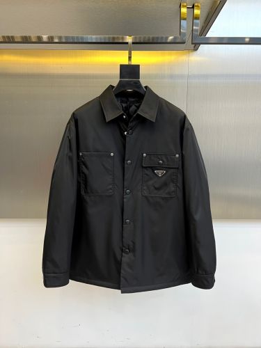 シンプル 洗練された トライアングルロゴ シャツジャケット プラダ ジャケット 偽物 ブラック