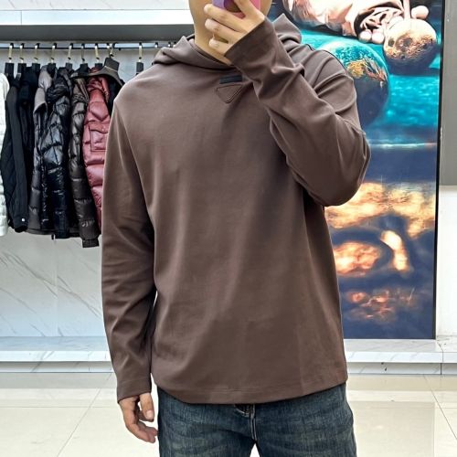 シンプル 着回し フード付き プルオーバー プラダ Tシャツ 偽物 合わせやすい ブラウン