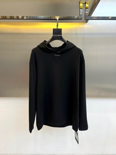 シンプル 着回し フード付き プルオーバー プラダ Tシャツ 偽物 合わせやすい ブラック