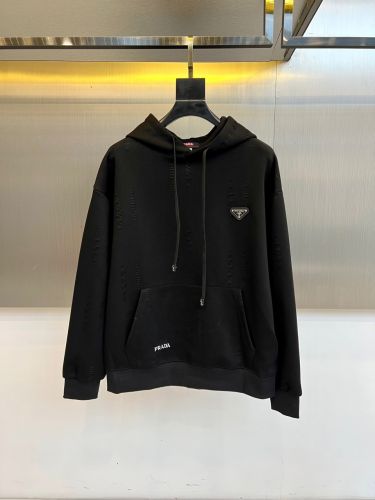 カジュアル ロゴ入り コットン フーディー プラダ パーカー 偽物 ブラック