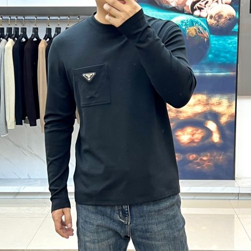 トライアングルロゴ ポケット付 長袖Tシャツ プラダ Tシャツ 偽物 コットン ブラック