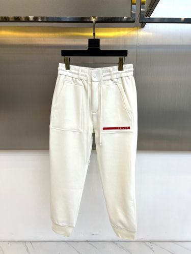 カジュアル コットン ジョガーパンツ プラダ パンツ 偽物 ロゴ入り ホワイト