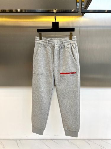 プラダ パンツ 偽物 ロゴ入り カジュアル コットン ジョガーパンツ グレー