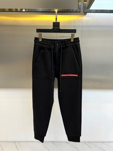 カジュアル ロゴ入り プラダ パンツ 偽物 コットン ジョガーパンツ ネイビー