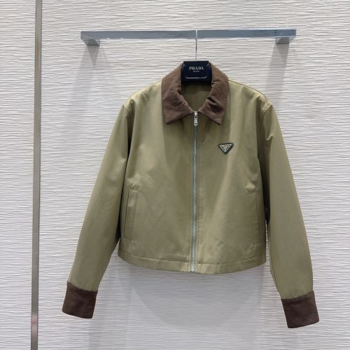 洗練された カジュアル ショートブルゾン プラダ ジャケット 偽物 カーキグリーン
