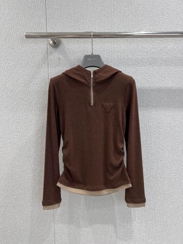 フェンミン カジュアル ハーフジップ トップス プラダ Tシャツ 偽物 ブラウン