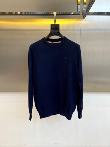 シンプル 上品 バーバリー セーター 偽物 合わせやすい ロゴ クルーネック ネイビー