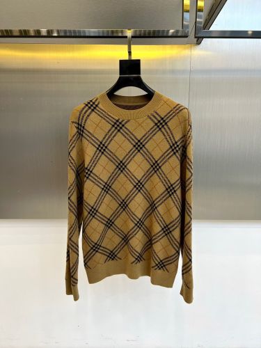 ウール チェック柄 クルーネック バーバリー セーター 偽物 キャメル