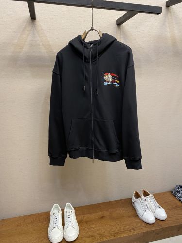 カジュアル コットン ジップアップパーカー バーバリー パーカー 偽物 ブラック
