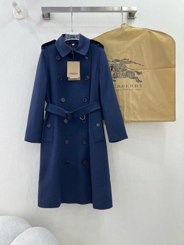 ダブルブレスト カシミヤ ロングコート ベルト付き バーバリー ジャケット コピー ブルー